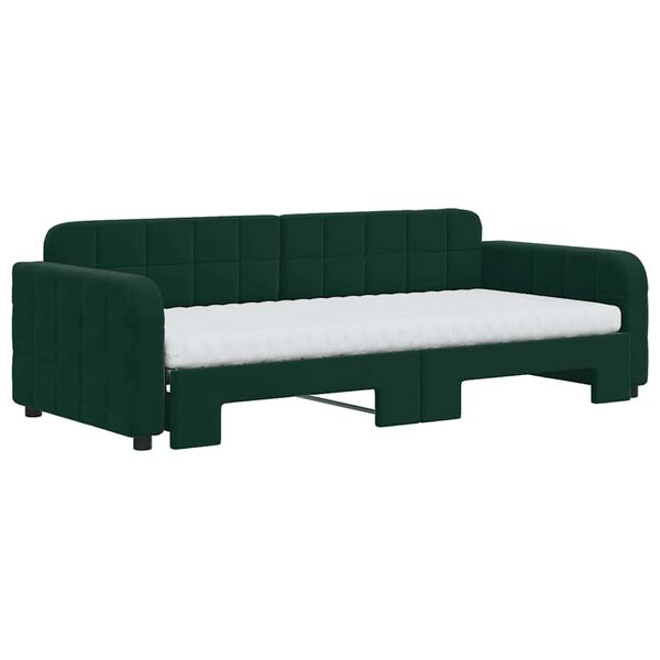 vidaXL Sof&aacute;-cama c/ gavet&atilde;o e colch&otilde;es 90x200cm veludo verde-escuro