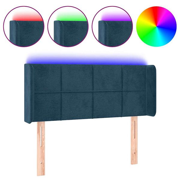 vidaXL Cabeceira de cama c/ luzes LED veludo 83x16x78/88cm azul-escuro