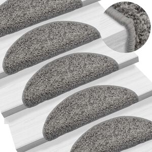 vidaXL Tapetes de escada 15 pe&ccedil;as 56x17x3 cm cinza semicircular