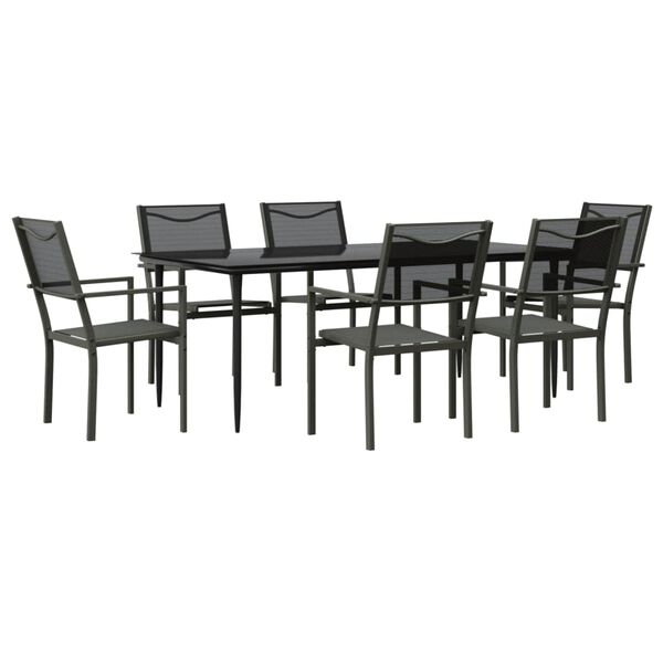 vidaXL 7 pcs conjunto de jantar para jardim a&ccedil;o e textilene preto