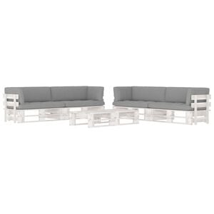 vidaXL 6 pcs conj. lounge paletes + almofad&otilde;es pinho impregnado branco