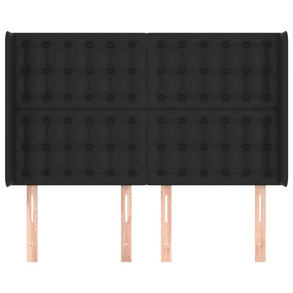 vidaXL Cabeceira de cama c/ abas couro artif. 147x16x118/128 cm preto