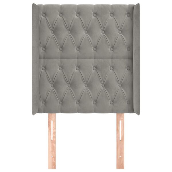 vidaXL Cabeceira de cama c/ abas veludo 83x16x118/128cm cinzento-claro