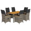vidaXL 7 pcs conjunto de jantar p/ jardim c/ almofad&otilde;es vime PE cinza