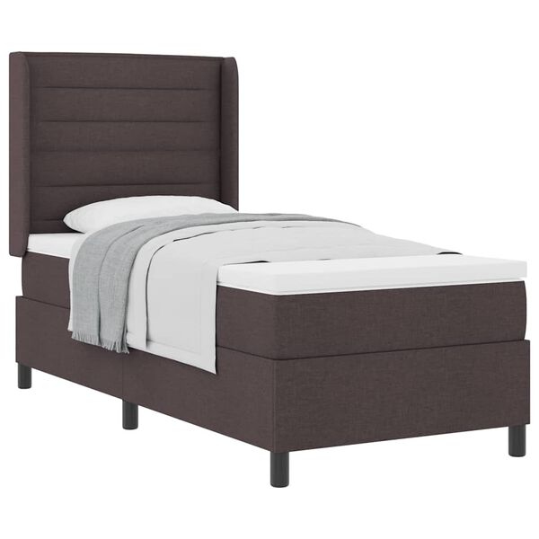 vidaXL Cama Box com colch&atilde;o Castanho escuro 90 x 190 cm tecido