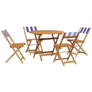 vidaXL 5pcs conj. jantar p/ jardim tecido/madeira maci&ccedil;a azul e branco