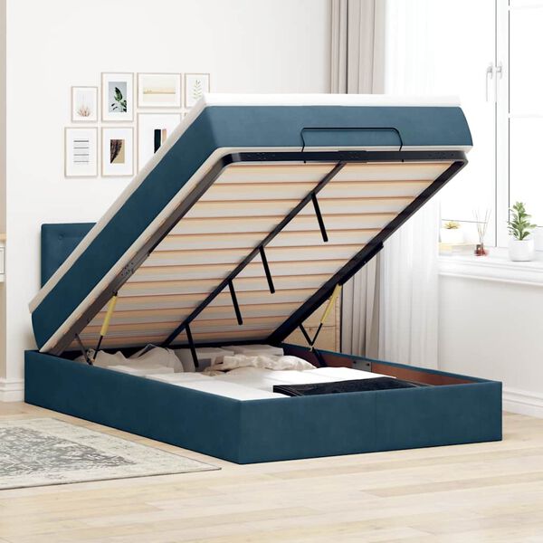 vidaXL Estrutura cama otomana colch&atilde;o 120x200cm veludo azul escuro