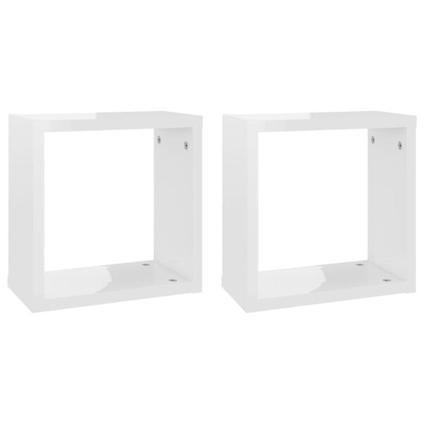 vidaXL Prateleiras parede forma de cubo 2 pcs 30x15x30cm branco brilh.