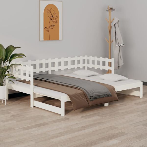 820736 vidaXL Sof&aacute;-cama de puxar 2x(80x200) cm pinho maci&ccedil;o branco
