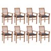 vidaXL Cadeiras de jantar 8 pcs c/ almofad&otilde;es antracite teca