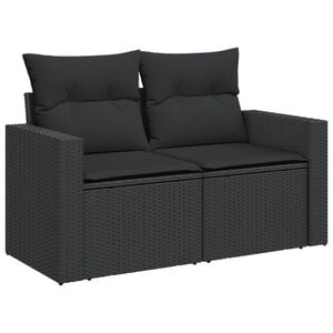 vidaXL Sof&aacute; de jardim com almofadas, 2 lugares, vime sint&eacute;tico preto