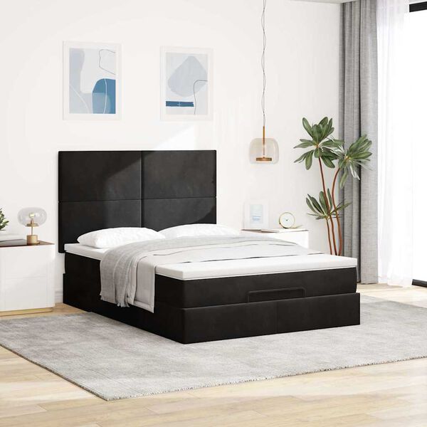 vidaXL Estrutura de cama otomana com colch&otilde;es 140x200 cm veludo preto