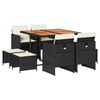 vidaXL 9 pcs conjunto de jantar p/ jardim c/ almofad&otilde;es vime PE preto