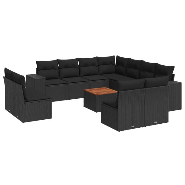 vidaXL 12 pcs conjunto de sof&aacute;s de jardim c/ almofad&otilde;es vime PE preto