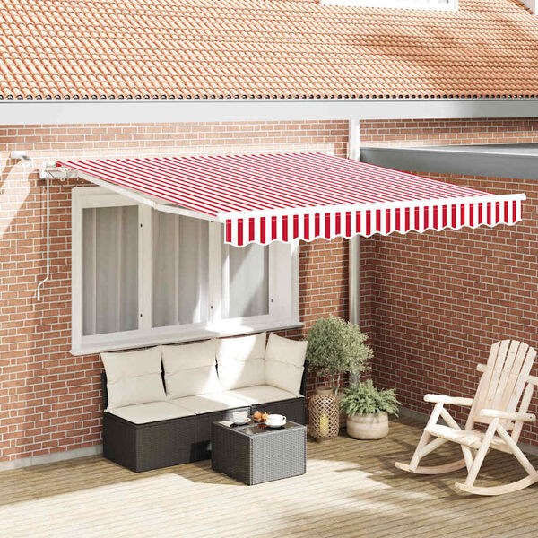 vidaXL Toldo Retr&aacute;til Vermelho e Branco 350 x 250 cm Poli&eacute;ster e Metal