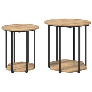 vidaXL Conjunto de mesas de apoio com prateleira 2 pcs Castanho