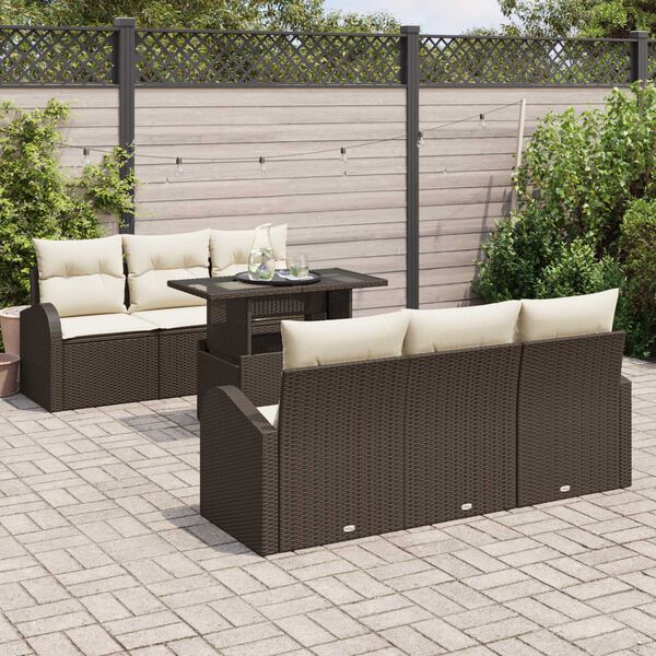 vidaXL Conjunto de Sof&aacute; de Jardim 7 pcs Castanho Rattan Sint&eacute;tico