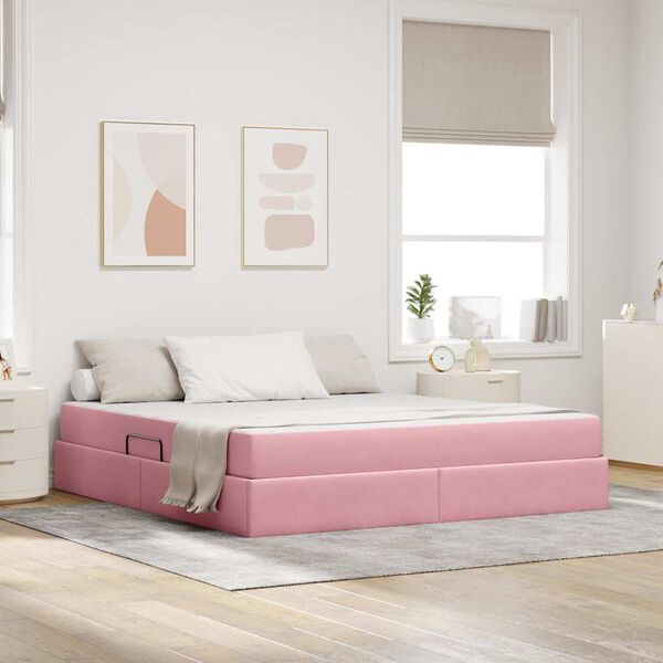 vidaXL Cama com arruma&ccedil;&atilde;o e colch&atilde;o Rosa 180 x 200 cm Veludo