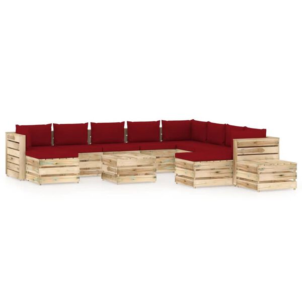 vidaXL 12 pcs conj. lounge jardim c/ almofad&otilde;es madeira impreg. verde