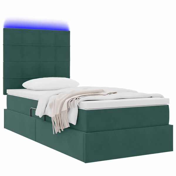 vidaXL Cama com arruma&ccedil;&atilde;o e LED Verde Escuro 90 x 190 cm Veludo