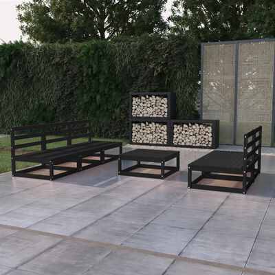 vidaXL 6 pcs conjunto lounge de jardim pinho maciço preto