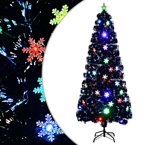 vidaXL &Aacute;rvore de Natal com flocos de neve LED 210 cm fibra &oacute;tica preto