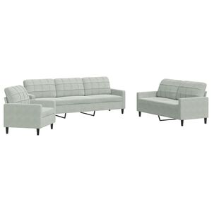 vidaXL 3 pcs conjunto de sof&aacute;s com almofad&otilde;es veludo cinzento-claro