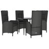 vidaXL 5 pcs conjunto de jantar p/ jardim c/ almofadões vime PE preto