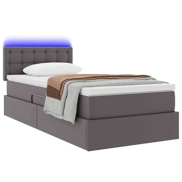 vidaXL Cama com arruma&ccedil;&atilde;o e LED Cinzeto 90 x 190 cm Couro Sint&eacute;tico