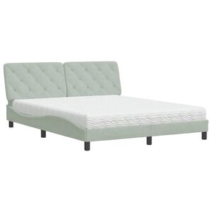 vidaXL Cama com colch&atilde;o 160x200 cm veludo cinzento-claro