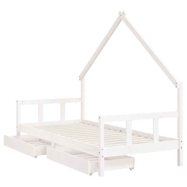 vidaXL Estrutura cama infantil c/ gavetas 90x200cm pinho maci&ccedil;o branco