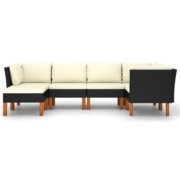 vidaXL 6 pcs conjunto lounge de jardim c/ almofad&otilde;es vime PE preto
