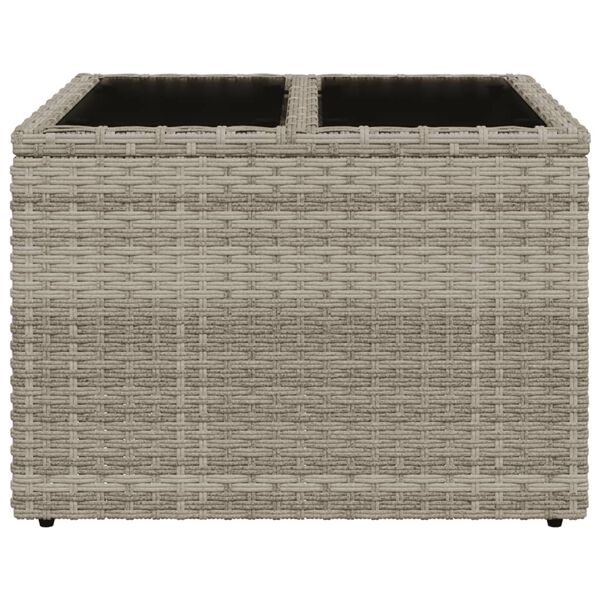 vidaXL Mesa de jardim c/ tampo de vidro 55x55x37cm vime PE cinza-claro