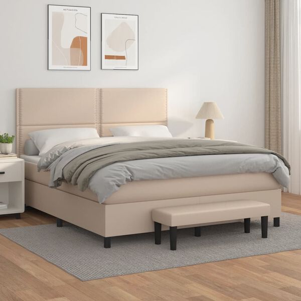 vidaXL Cama com molas/colchão 180x200 cm couro artificial cappuccino