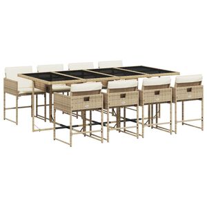 vidaXL 9 pcs conjunto de jantar p/ jardim com almofad&otilde;es vime PE bege