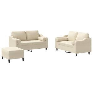vidaXL 3 pcs conjunto de sof&aacute;s com almofadas tecido cor creme