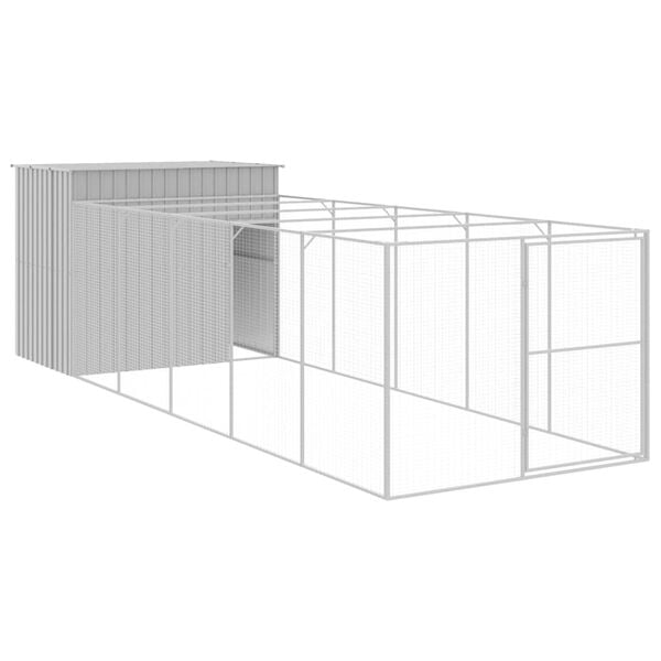 vidaXL Casota c&atilde;es c/ parque 214x661x181 cm a&ccedil;o galvaniz. cinza-claro
