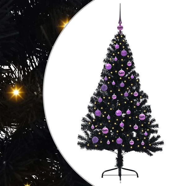 vidaXL &Aacute;rvore de Natal Artificial Pr&eacute;-iluminada Preto 150 cm PVC