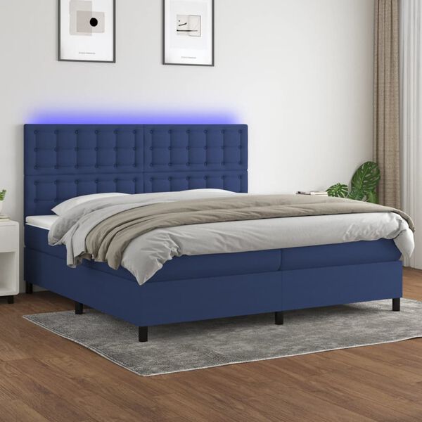 vidaXL Cama box spring c/ colch&atilde;o e LED 200x200 cm tecido azul