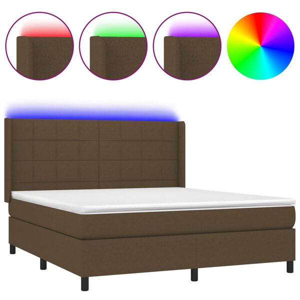 vidaXL Cama box spring c/ colch&atilde;o/LED 180x200cm tecido castanho-escuro