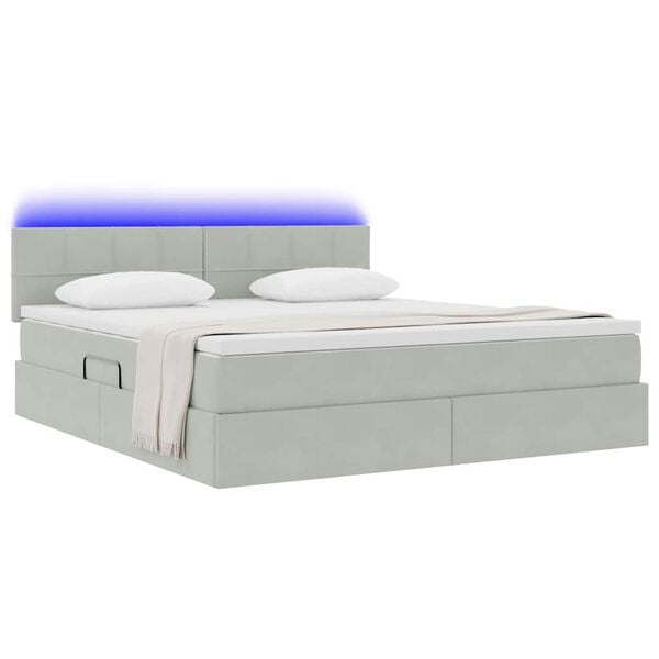 vidaXL Cama com arruma&ccedil;&atilde;o e LED Cinzento-claro 180 x 200 cm Veludo
