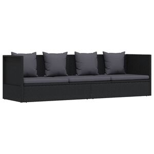 vidaXL Sof&aacute; de jardim com almofad&atilde;o e almofada vime PE preto
