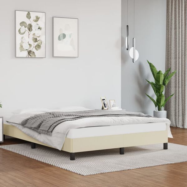 vidaXL Estrutura de cama 140x200 cm couro artificial cor creme