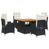 vidaXL 5 pcs conjunto de jantar p/ jardim c/ almofad&otilde;es vime PE preto
