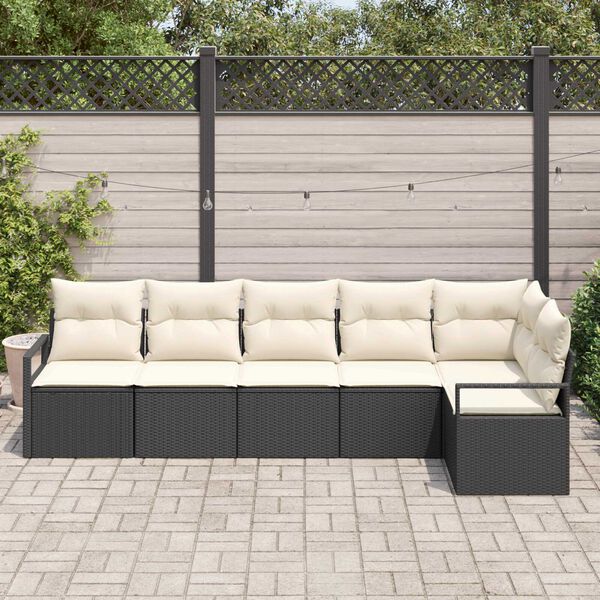 vidaXL Conjunto de Sof&aacute; de Jardim 6 pcs Preto e Branco vime PE