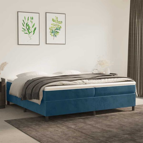 vidaXL Estrutura de cama com molas 200x200 cm veludo azul-escuro