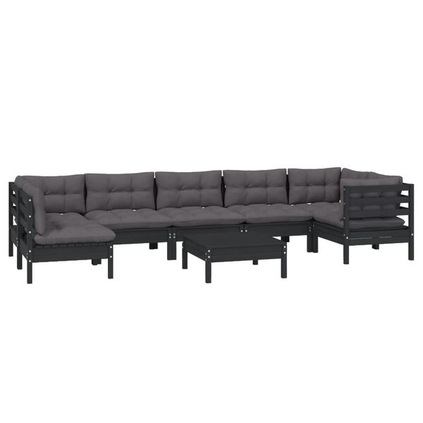 vidaXL 8 pcs conjunto lounge de jardim c/ almofad&otilde;es pinho preto