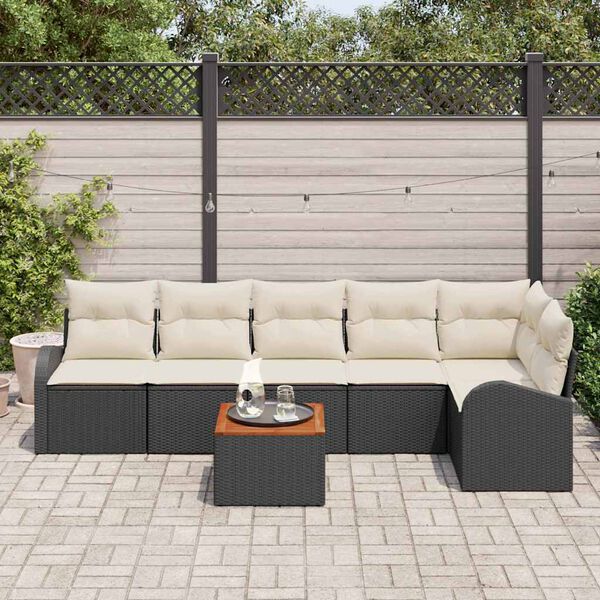 vidaXL Conjunto de Sof&aacute; de Jardim com almofada 7 pcs Preto vime PE