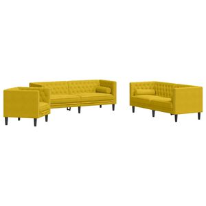 vidaXL 3 pcs conjunto de sof&aacute;s chesterfield com rolos veludo amarelo