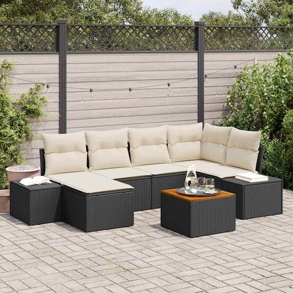 vidaXL Conjunto de Sof&aacute; de Jardim 7 pcs Preto e branco
